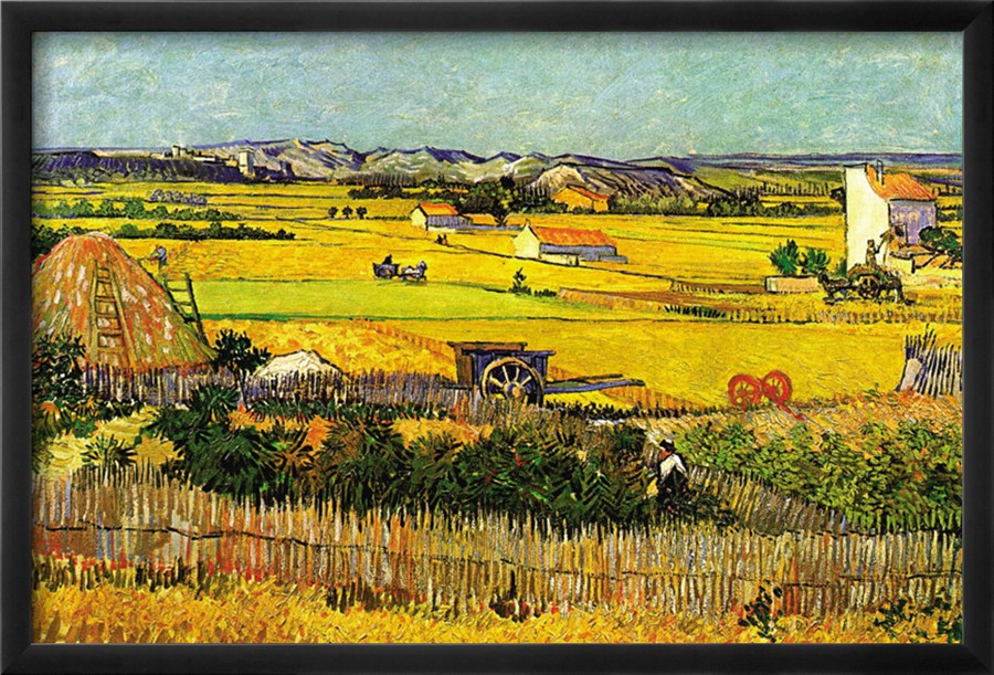 Harvest At La Crau with Montmajour In The Background - Van Gogh Painting On Canvas